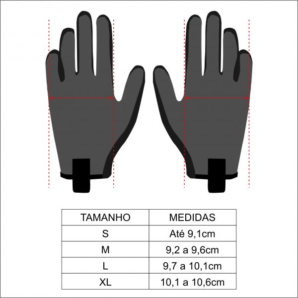 TABELA DE TAMANHO DAS LUVAS – full finger